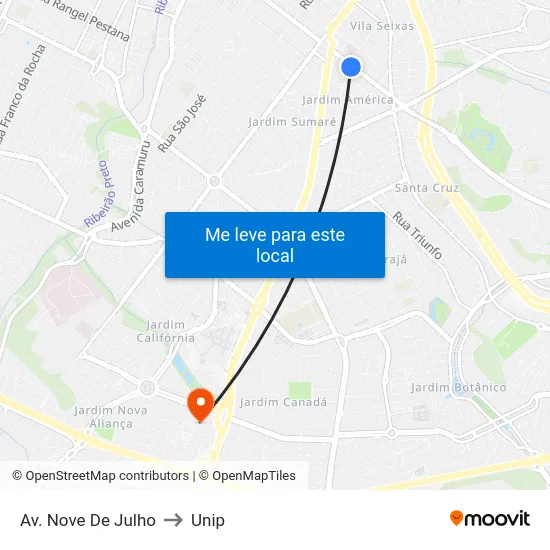 Av. Nove De Julho to Unip map
