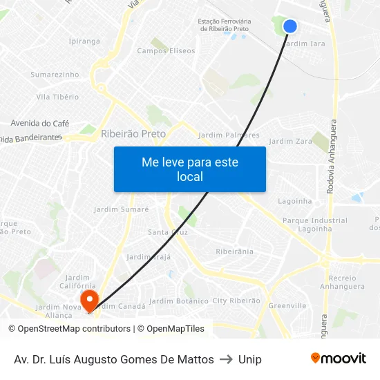 Av. Dr. Luís Augusto Gomes De Mattos to Unip map