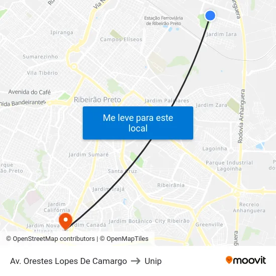 Av. Orestes Lopes De Camargo to Unip map