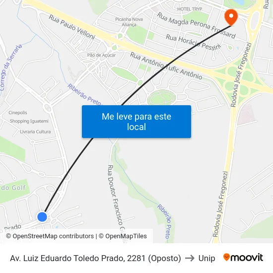 Av. Luiz Eduardo Toledo Prado, 2281 (Oposto) to Unip map