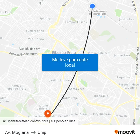 Av. Mogiana to Unip map