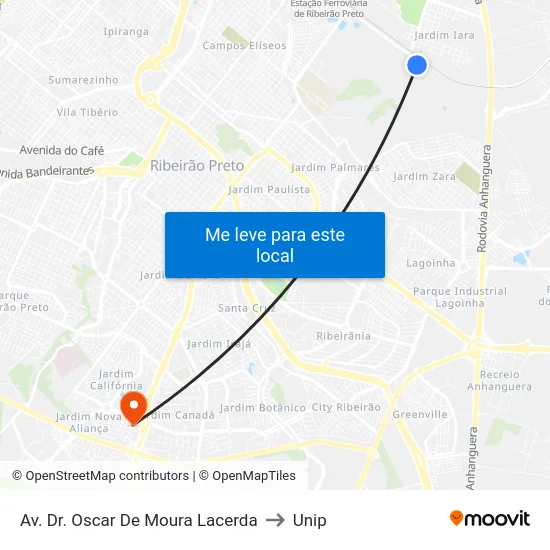 Av. Dr. Oscar De Moura Lacerda to Unip map