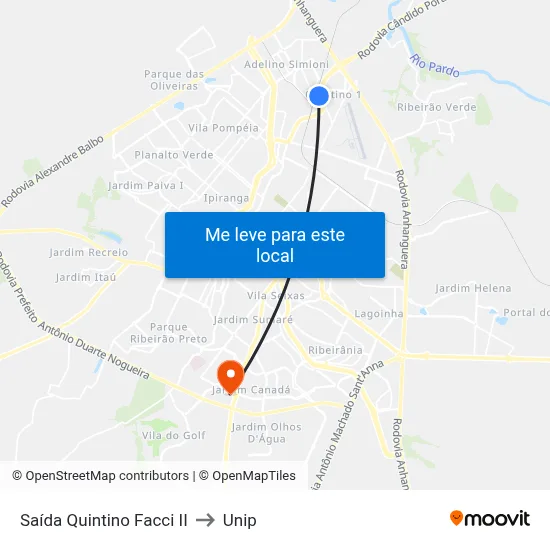 Saída Quintino Facci II to Unip map
