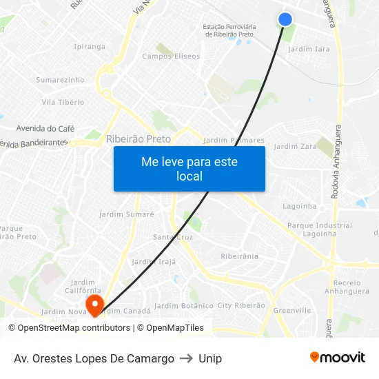 Av. Orestes Lopes De Camargo to Unip map