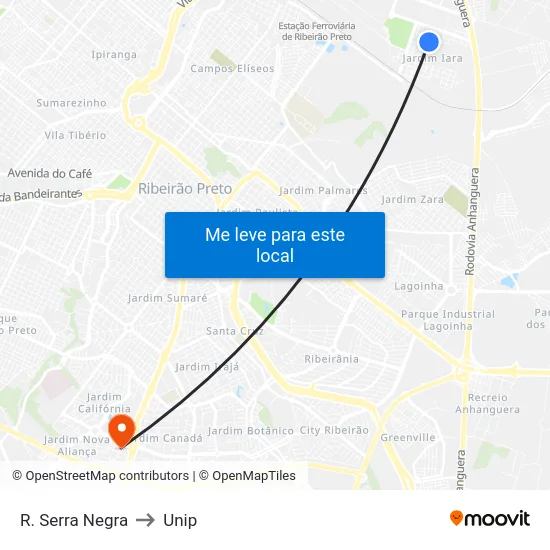 R. Serra Negra to Unip map