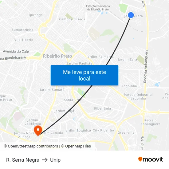 R. Serra Negra to Unip map