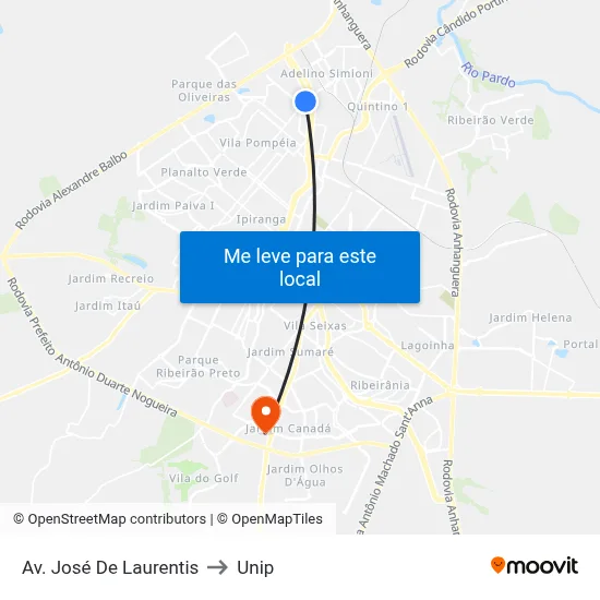 Av. José De Laurentis to Unip map