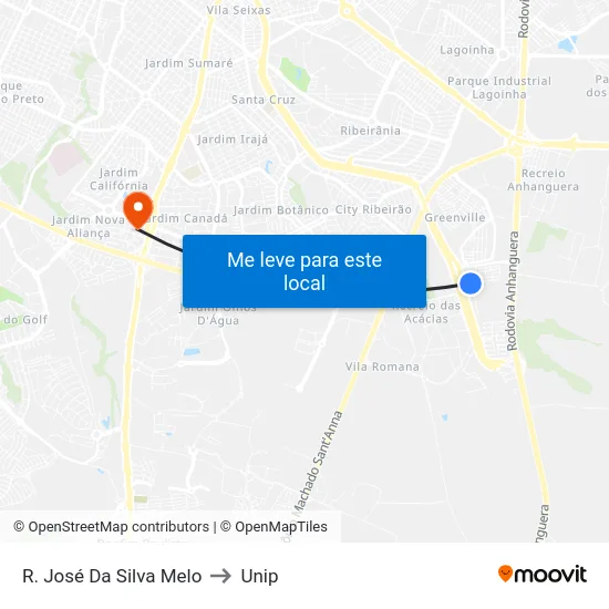 R. José Da Silva Melo to Unip map