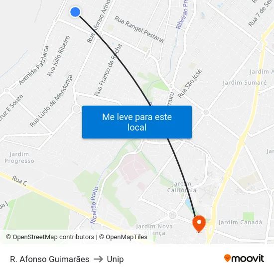 R. Afonso Guimarães to Unip map