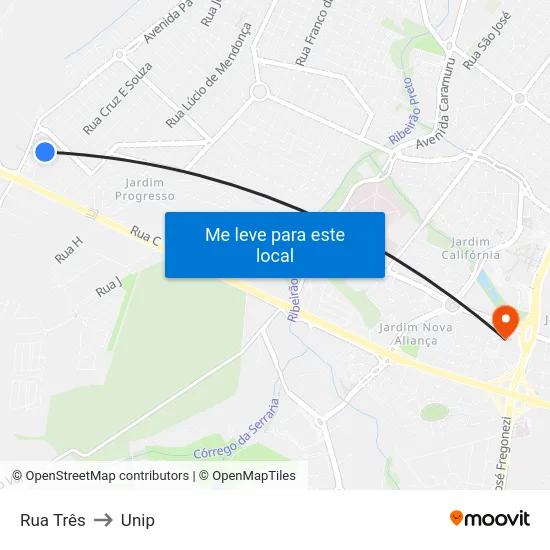 Rua Três to Unip map