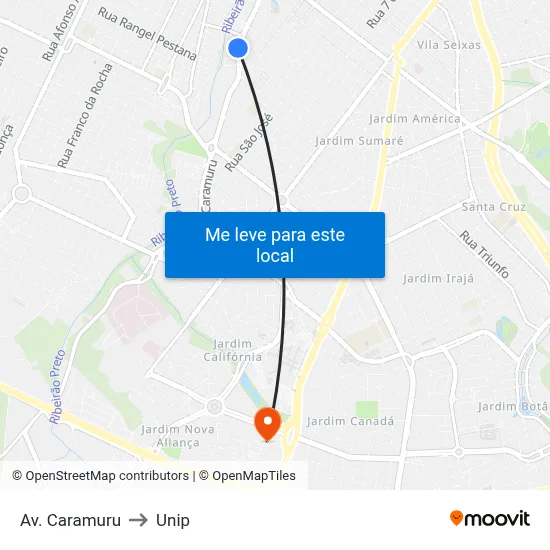Av. Caramuru to Unip map