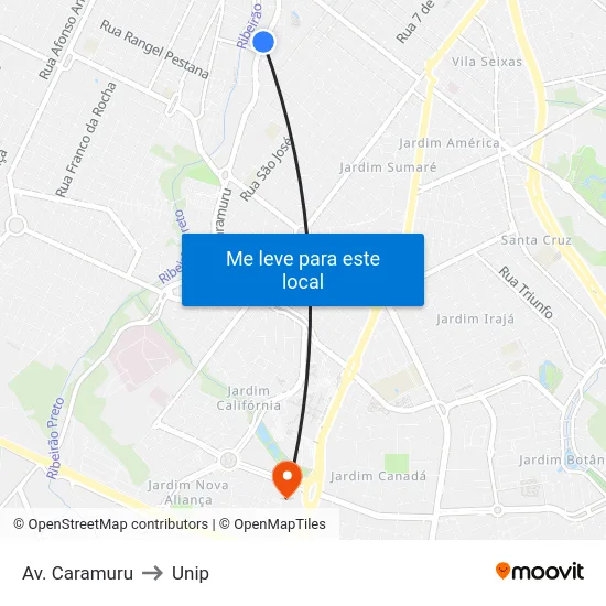 Av. Caramuru to Unip map