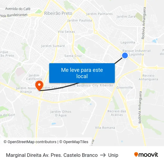 Marginal Direita Av. Pres. Castelo Branco to Unip map