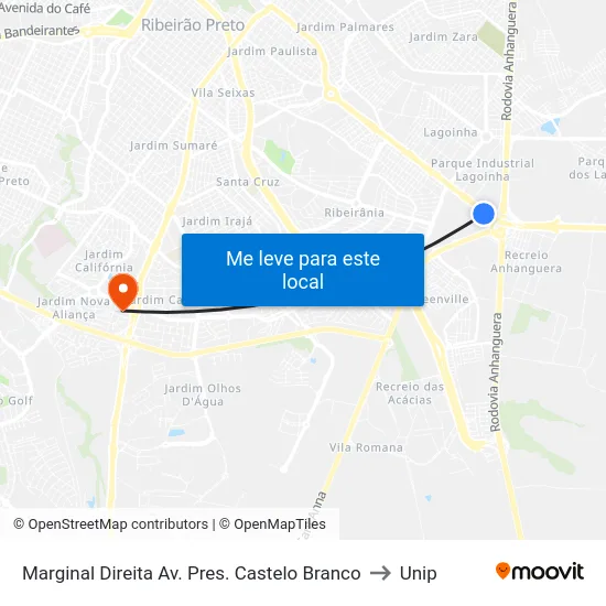 Marginal Direita Av. Pres. Castelo Branco to Unip map