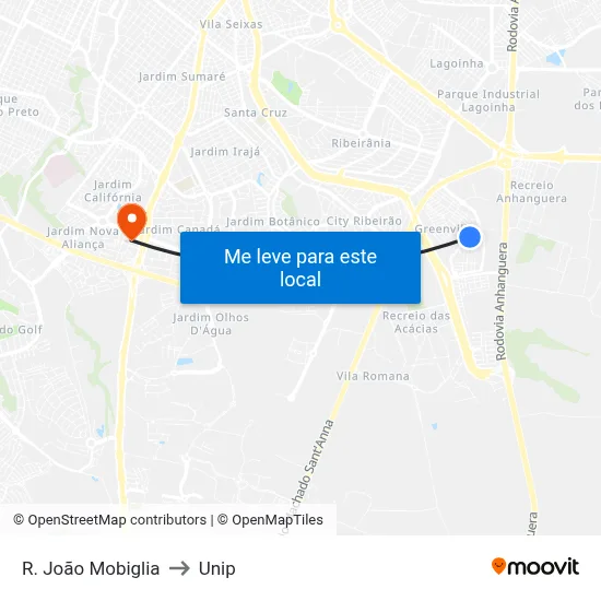 R. João Mobiglia to Unip map