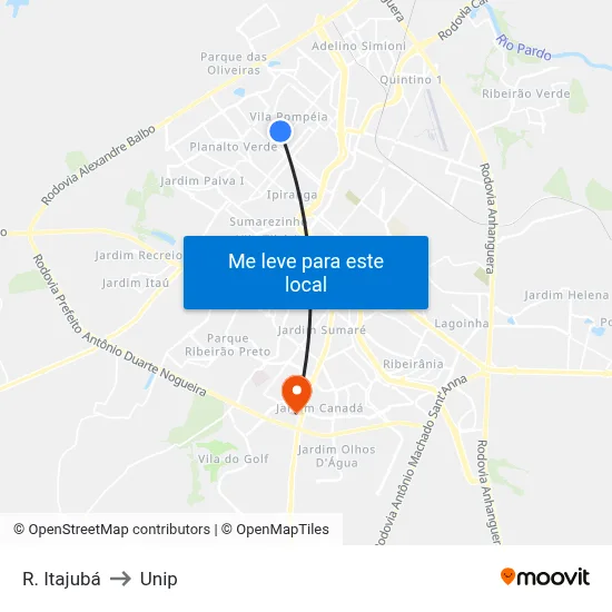 R. Itajubá to Unip map
