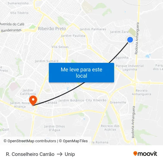 R. Conselheiro Carrão to Unip map