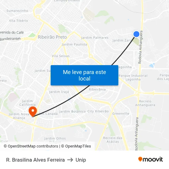 R. Brasilina Alves Ferreira to Unip map
