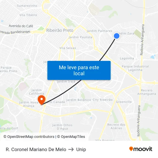 R. Coronel Mariano De Melo to Unip map