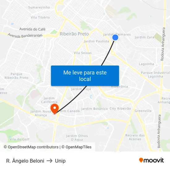 R. Ângelo Beloni to Unip map