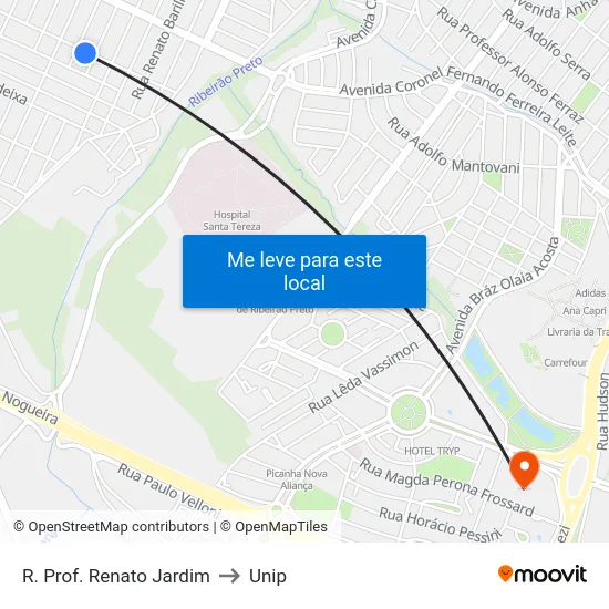 R. Prof. Renato Jardim to Unip map