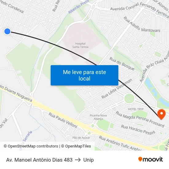 Av. Manoel Antônio Dias 483 to Unip map