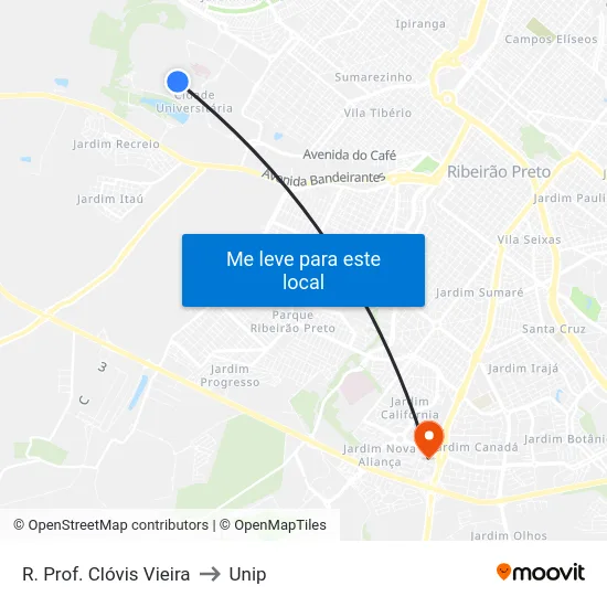 R. Prof. Clóvis Vieira to Unip map