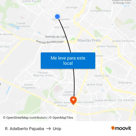 R. Adalberto Pajuaba to Unip map