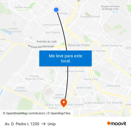 Av. D. Pedro I, 1200 to Unip map
