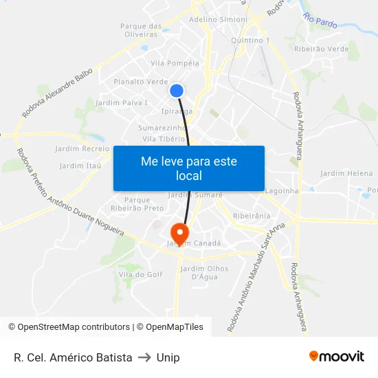 R. Cel. Américo Batista to Unip map