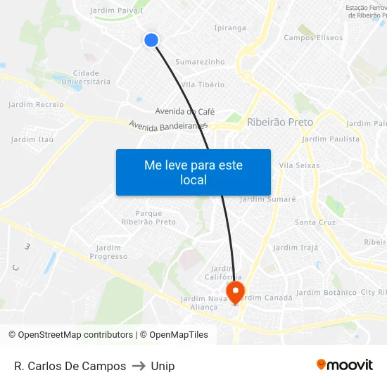 R. Carlos De Campos to Unip map