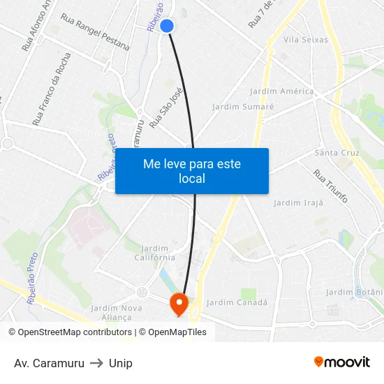 Av. Caramuru to Unip map