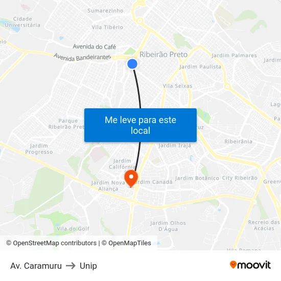 Av. Caramuru to Unip map