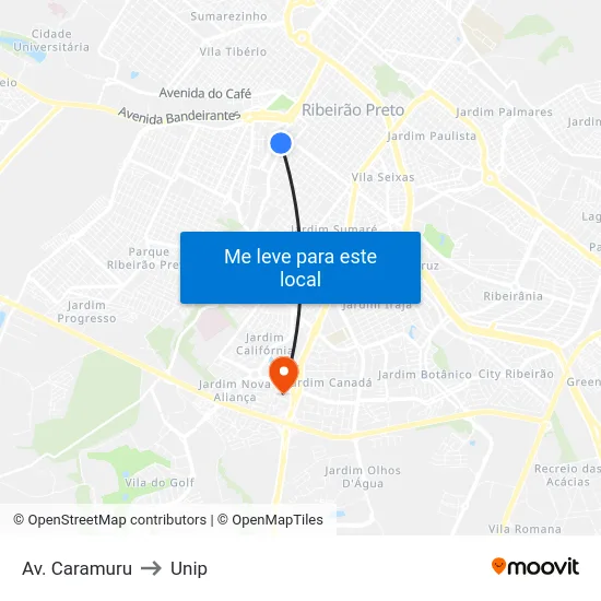 Av. Caramuru to Unip map