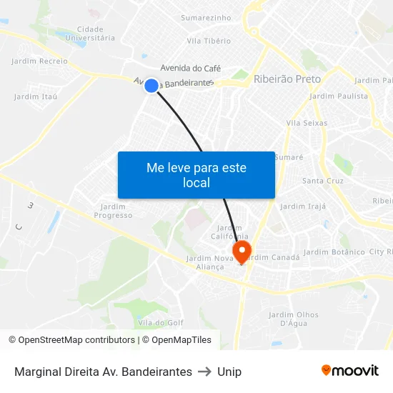Marginal Direita Av. Bandeirantes to Unip map
