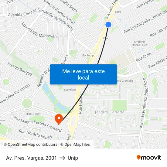 Av. Pres. Vargas, 2001 to Unip map