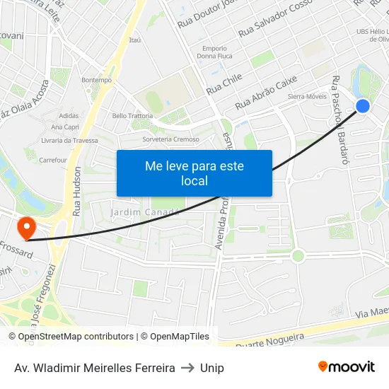 Av. Wladimir Meirelles Ferreira to Unip map
