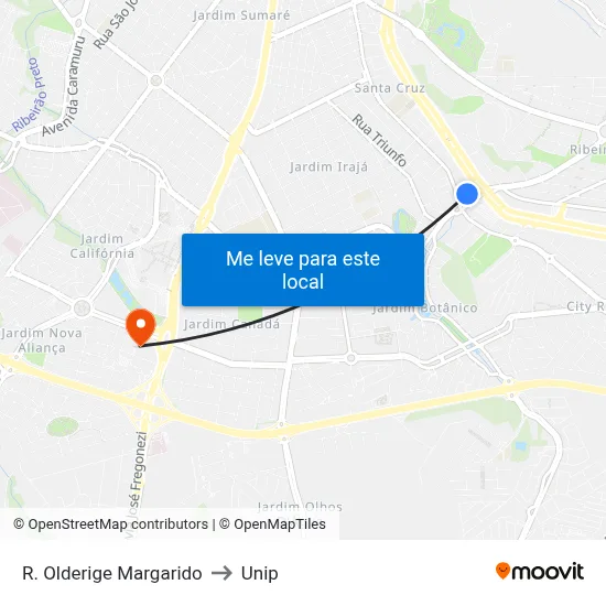 R. Olderige Margarido to Unip map