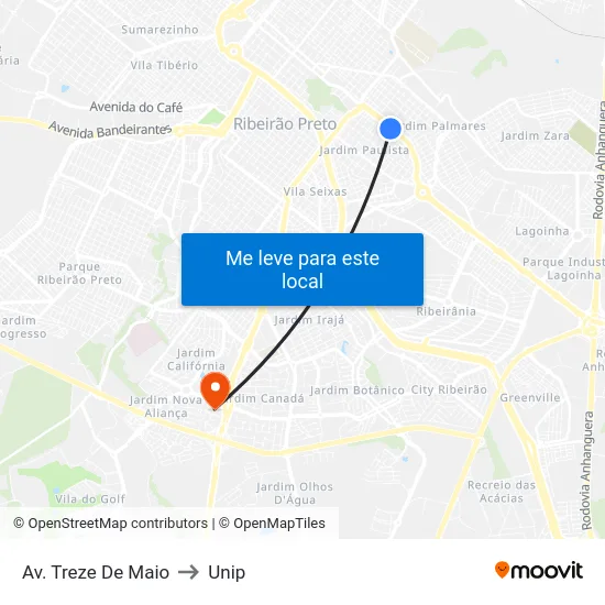 Av. Treze De Maio to Unip map