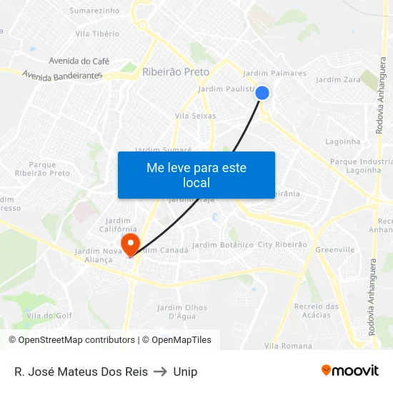 R. José Mateus Dos Reis to Unip map