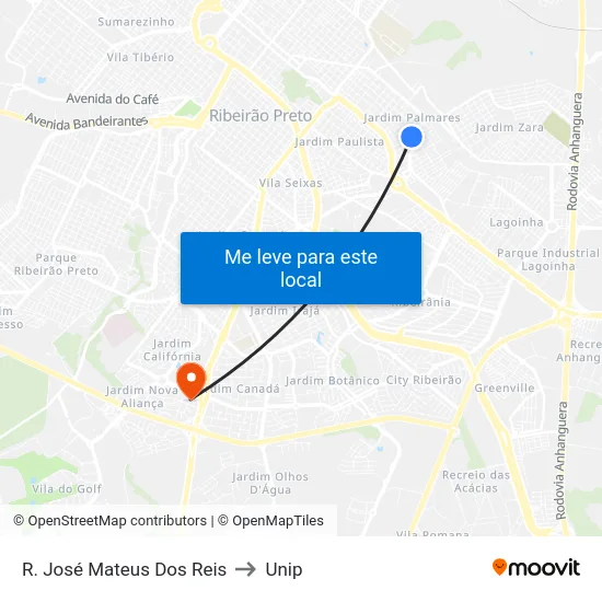 R. José Mateus Dos Reis to Unip map