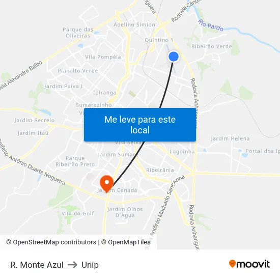 R. Monte Azul to Unip map