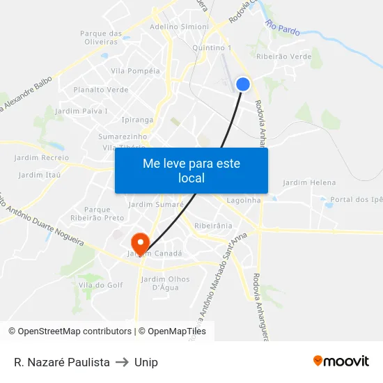 R. Nazaré Paulista to Unip map