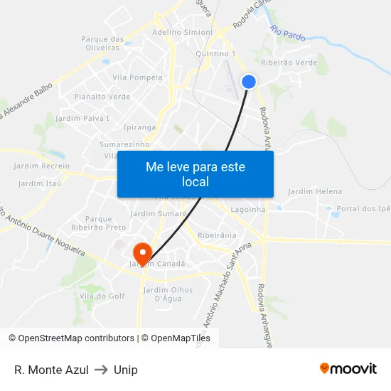 R. Monte Azul to Unip map