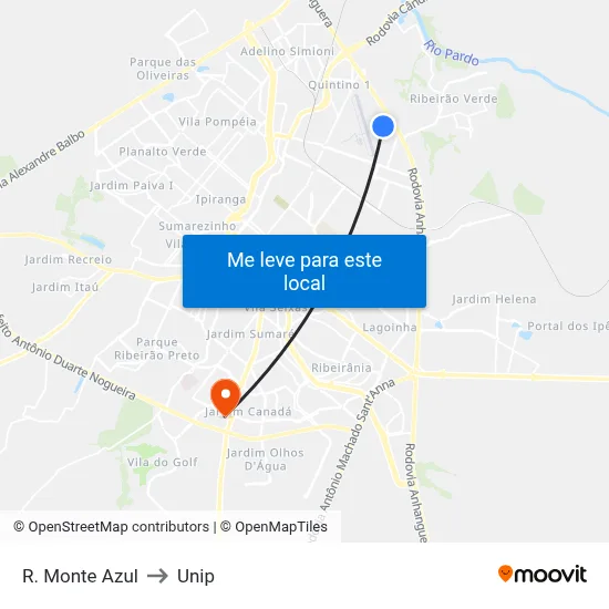 R. Monte Azul to Unip map