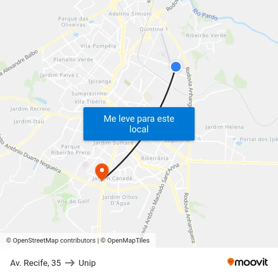 Av. Recife, 35 to Unip map
