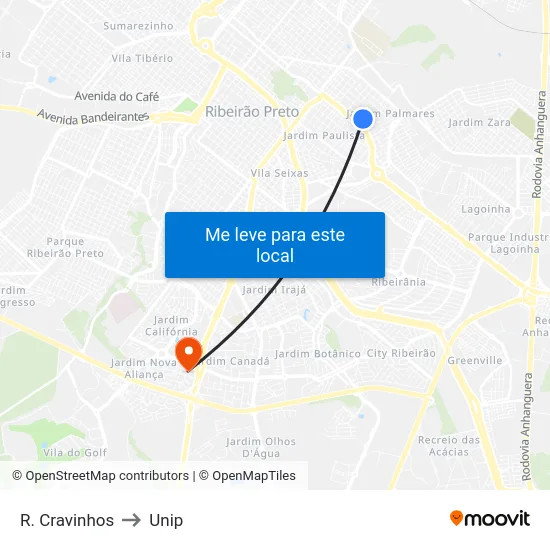 R. Cravinhos to Unip map