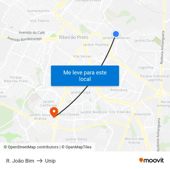 R. João Bim to Unip map