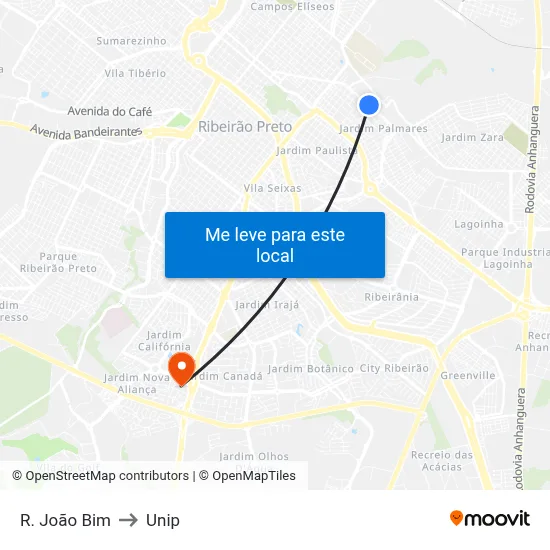 R. João Bim to Unip map