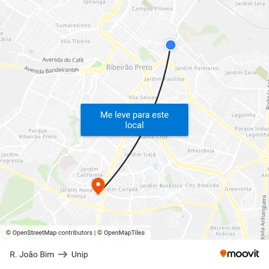 R. João Bim to Unip map